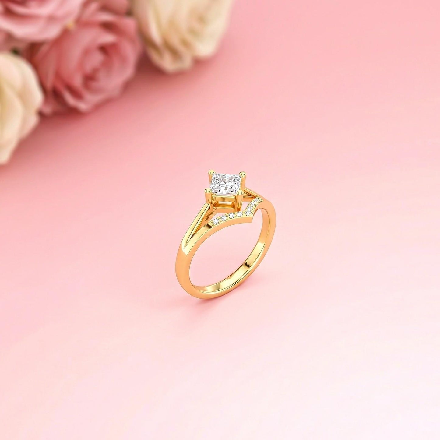 0.44Ct Moissanite Geometric Princess Chevron Ring