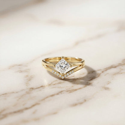 0.44Ct Moissanite Geometric Princess Chevron Ring
