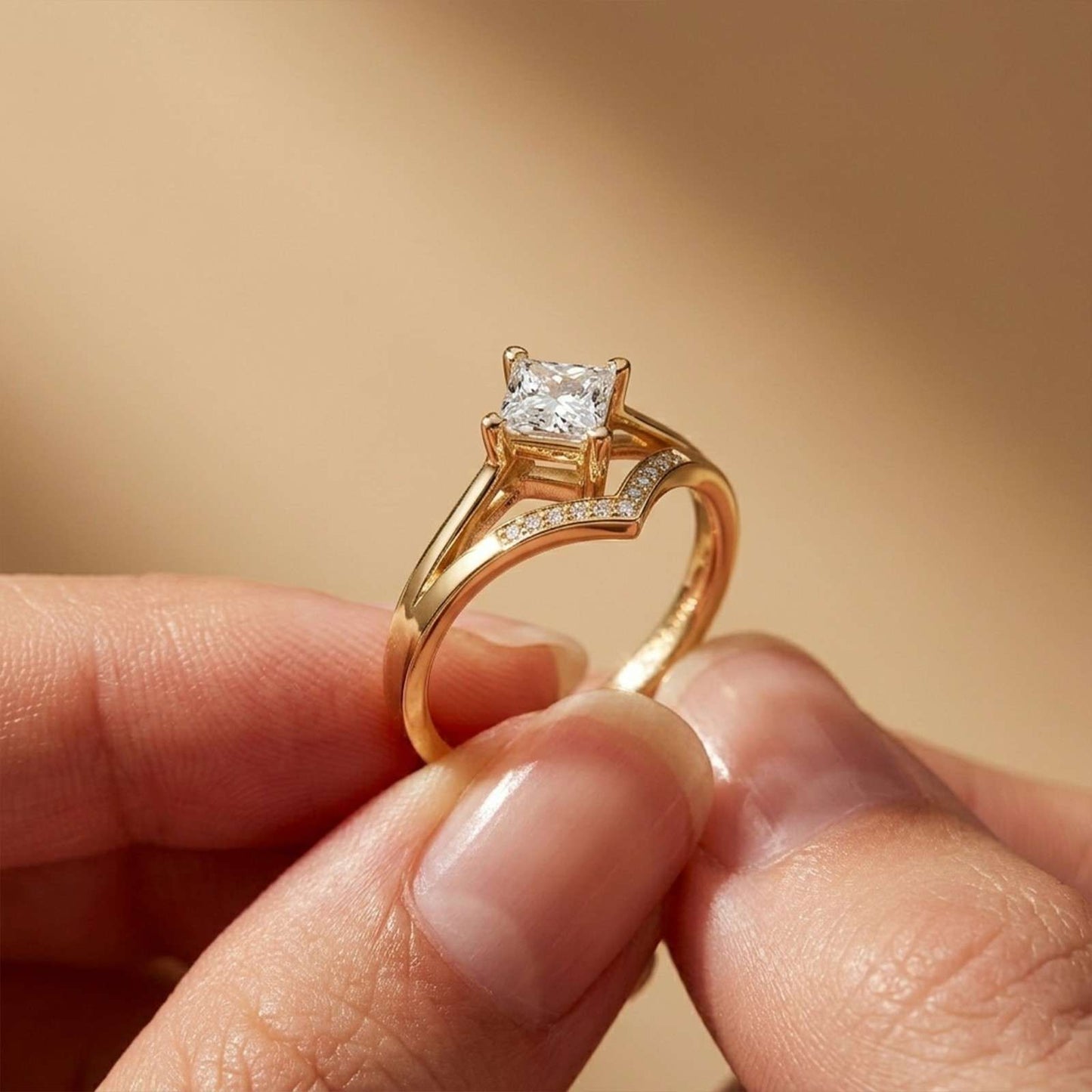 0.44Ct Moissanite Geometric Princess Chevron Ring