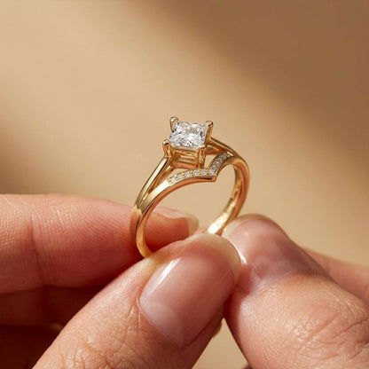 0.44Ct Moissanite Geometric Princess Chevron Ring