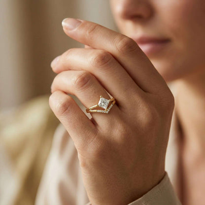 0.44Ct Moissanite Geometric Princess Chevron Ring