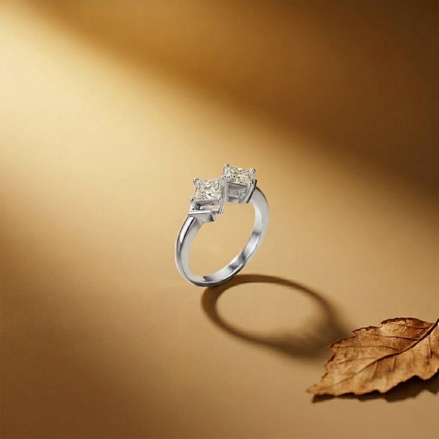 0.87Ct Moissanite Twin Princess Statement Ring