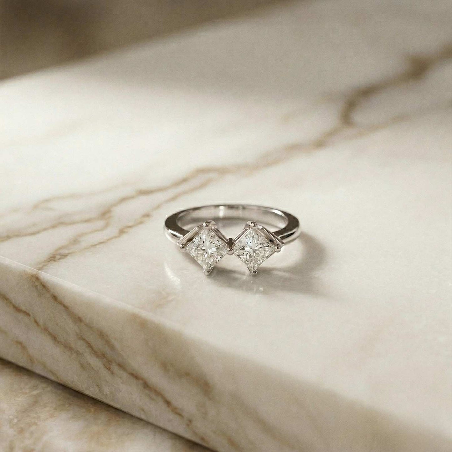 0.87Ct Moissanite Twin Princess Statement Ring