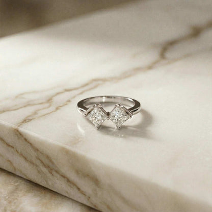 0.87Ct Moissanite Twin Princess Statement Ring