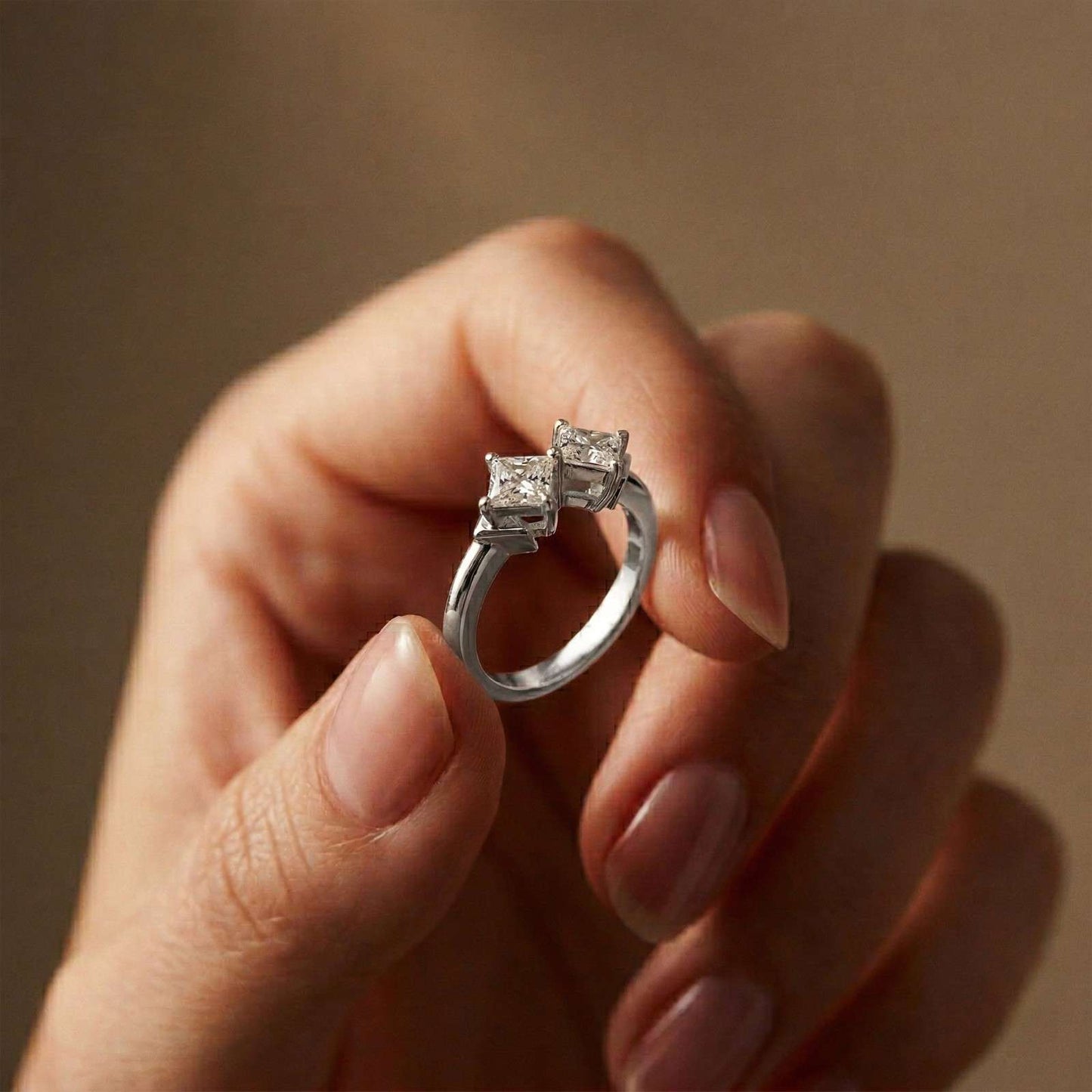 0.87Ct Moissanite Twin Princess Statement Ring