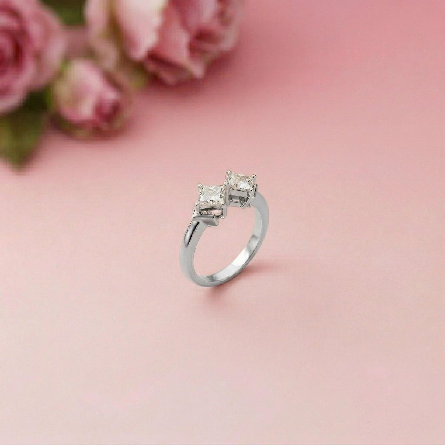 0.87Ct Moissanite Twin Princess Statement Ring