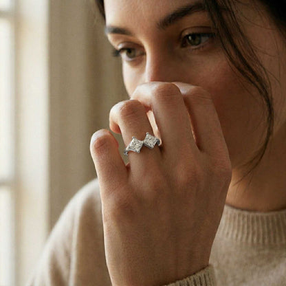 0.87Ct Moissanite Twin Princess Statement Ring
