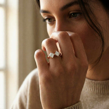 0.87Ct Moissanite Twin Princess Statement Ring