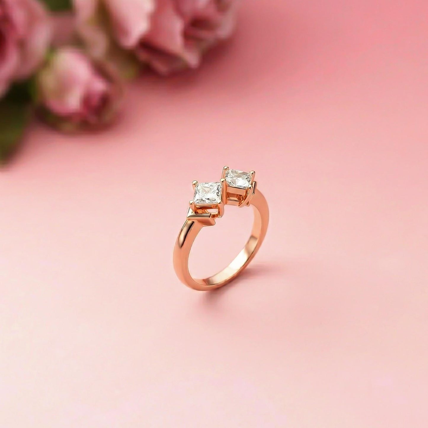 0.87Ct Moissanite Twin Princess Statement Ring