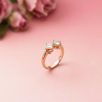 0.87Ct Moissanite Twin Princess Statement Ring