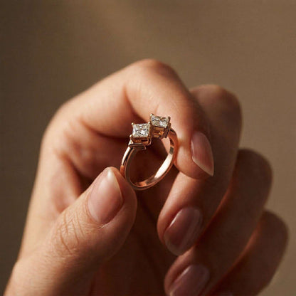 0.87Ct Moissanite Twin Princess Statement Ring