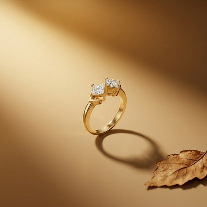0.87Ct Moissanite Twin Princess Statement Ring