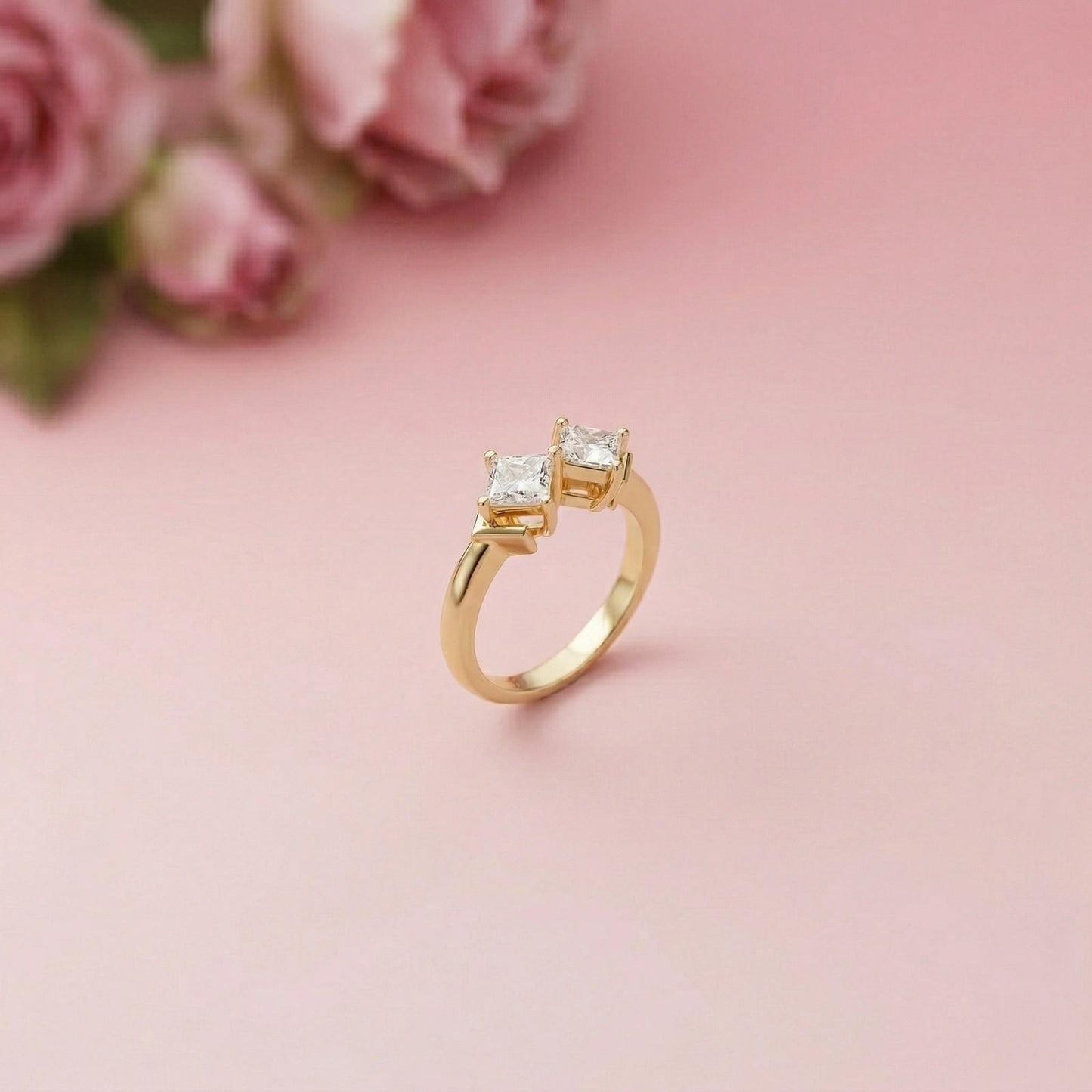 0.87Ct Moissanite Twin Princess Statement Ring