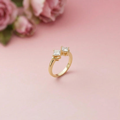 0.87Ct Moissanite Twin Princess Statement Ring