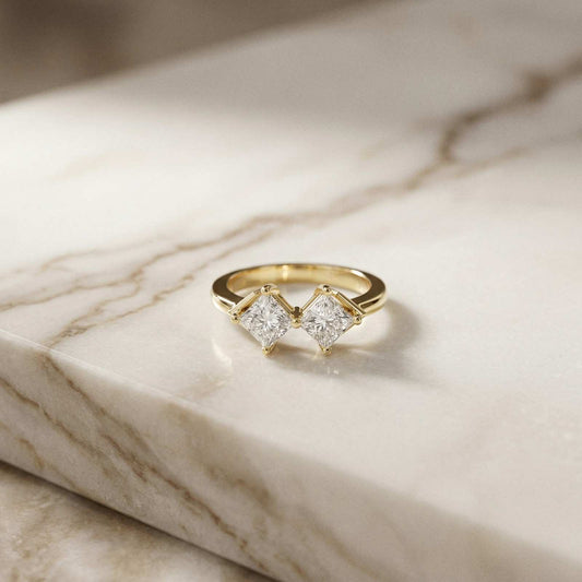 0.87Ct Moissanite Twin Princess Statement Ring