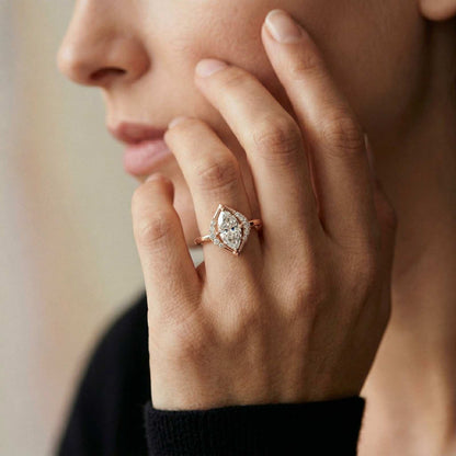 0.88Ct Moissanite Marquise Halo Elegance Ring