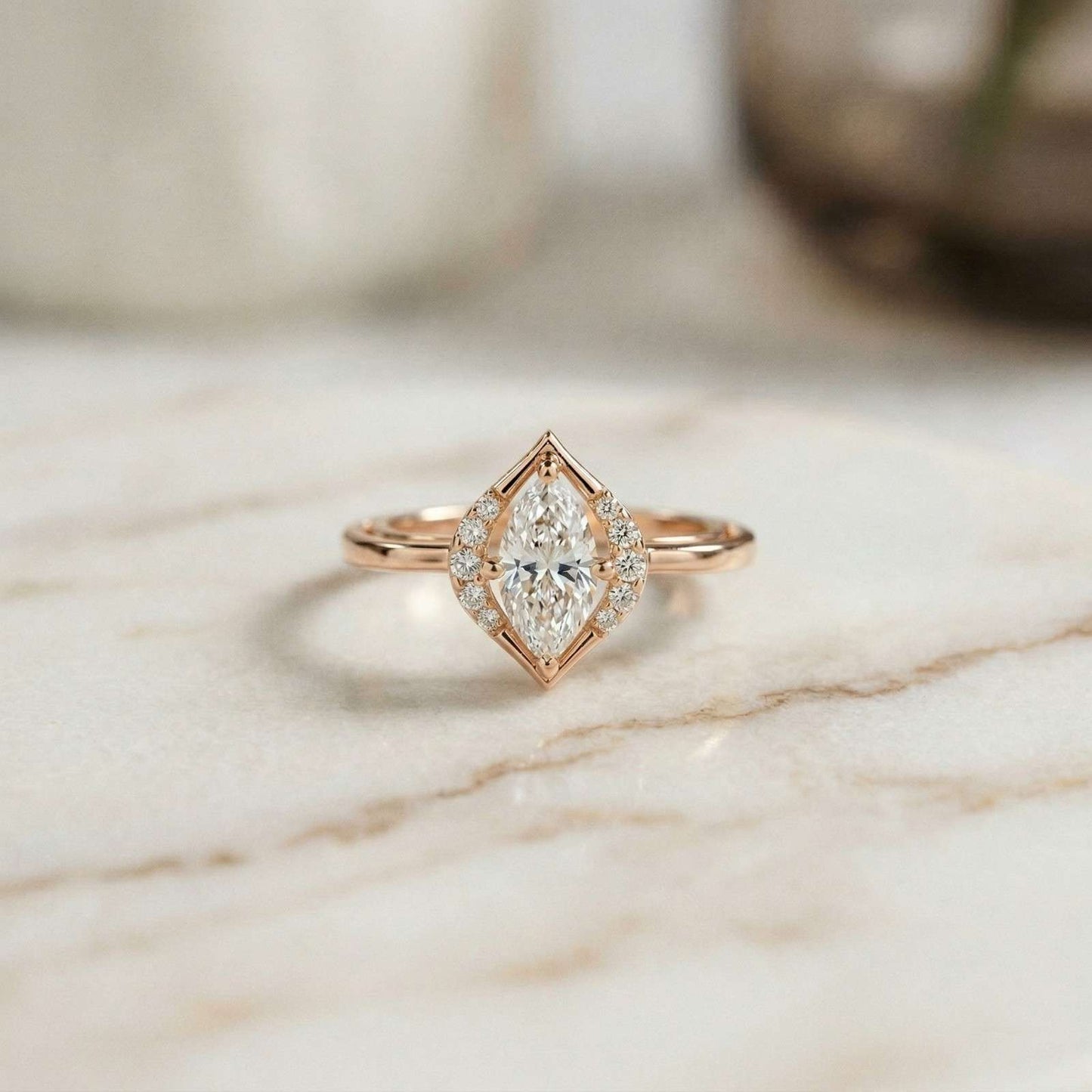 0.88Ct Moissanite Marquise Halo Elegance Ring