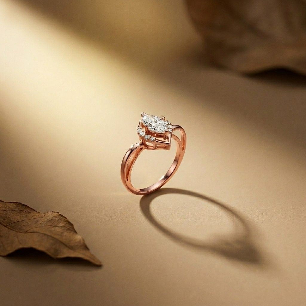 0.88Ct Moissanite Marquise Halo Elegance Ring