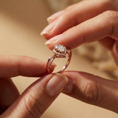 0.88Ct Moissanite Marquise Halo Elegance Ring