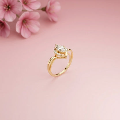 0.88Ct Moissanite Marquise Halo Elegance Ring