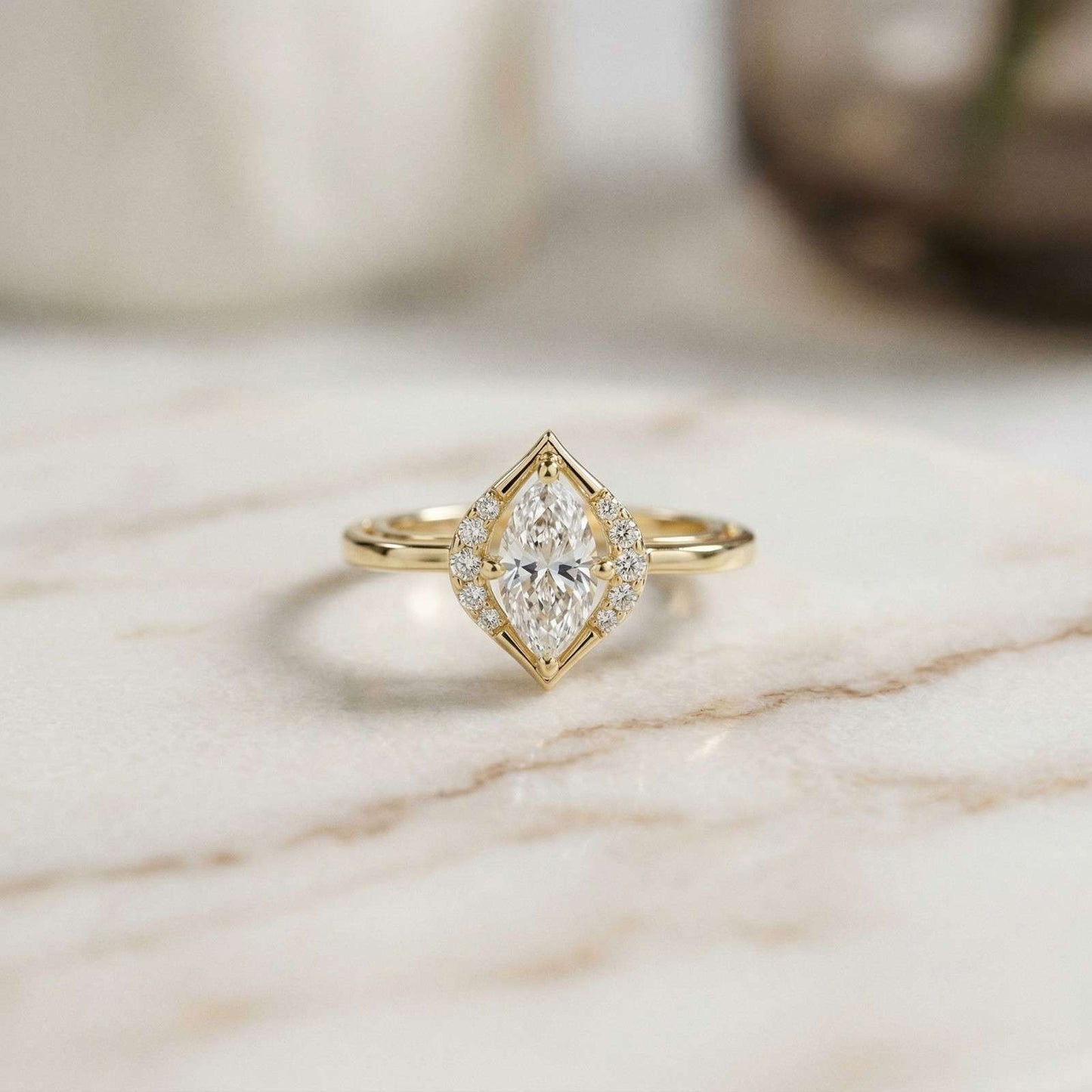 0.88Ct Moissanite Marquise Halo Elegance Ring