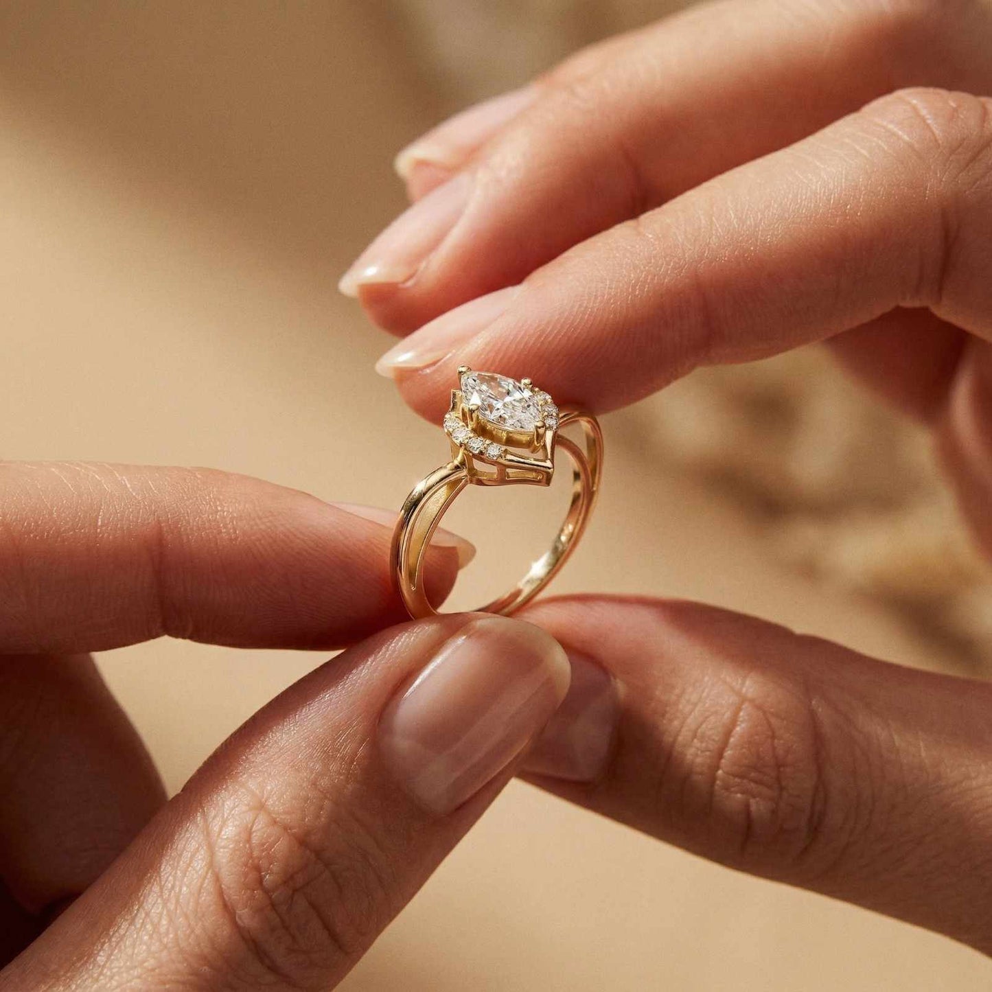 0.88Ct Moissanite Marquise Halo Elegance Ring