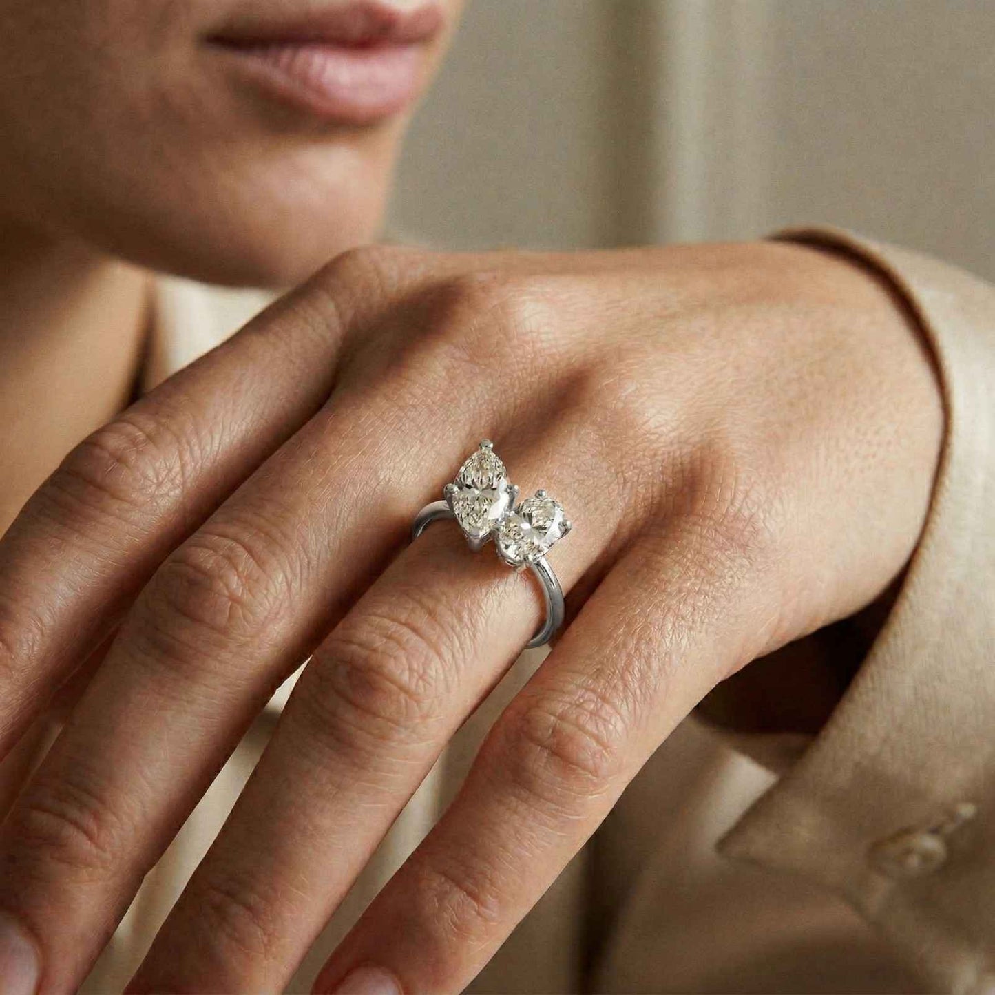 2.03Ct Moissanite Premium Marquise & Oval Ring