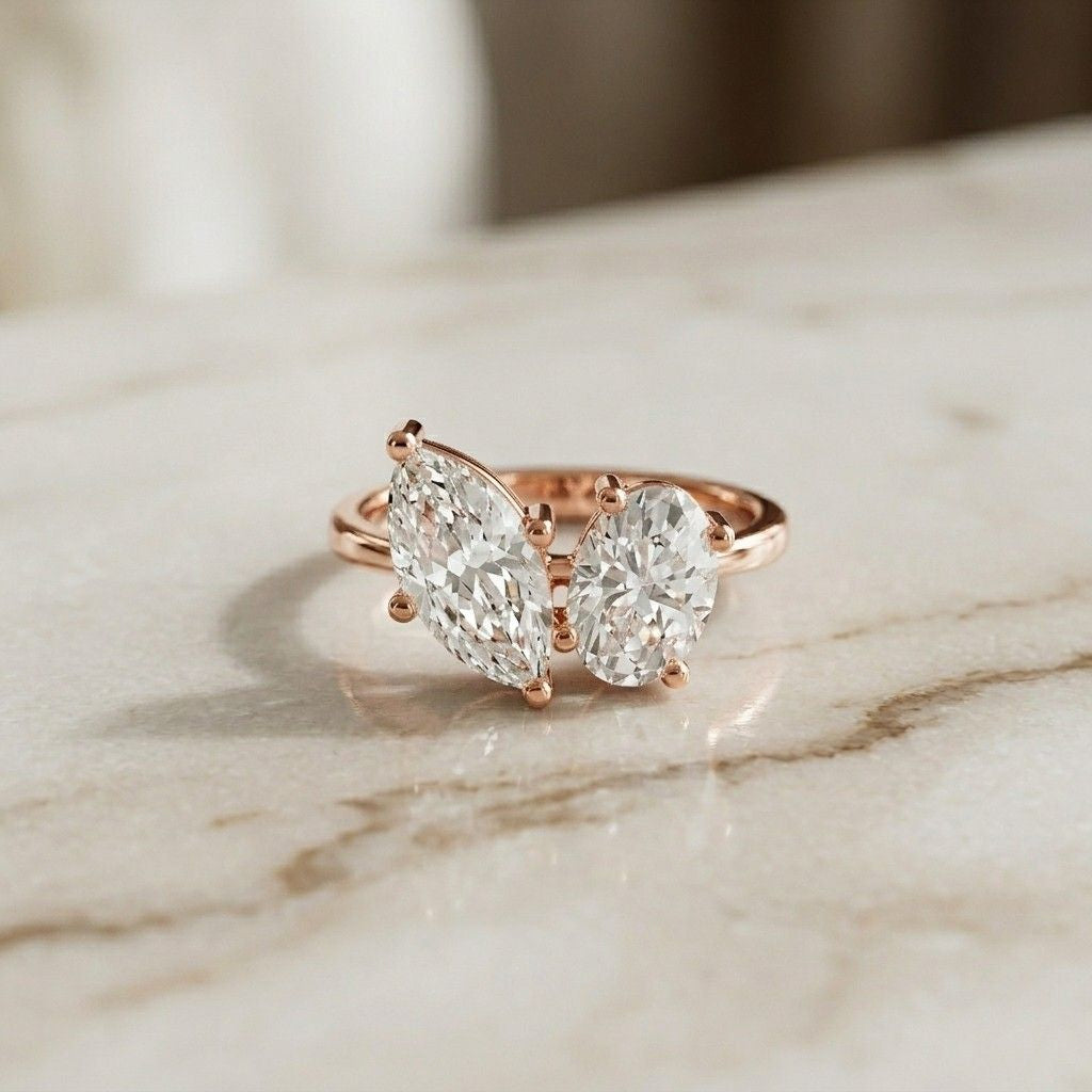 2.03Ct Moissanite Premium Marquise & Oval Ring
