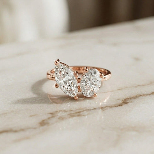 2.03Ct Moissanite Premium Marquise & Oval Ring