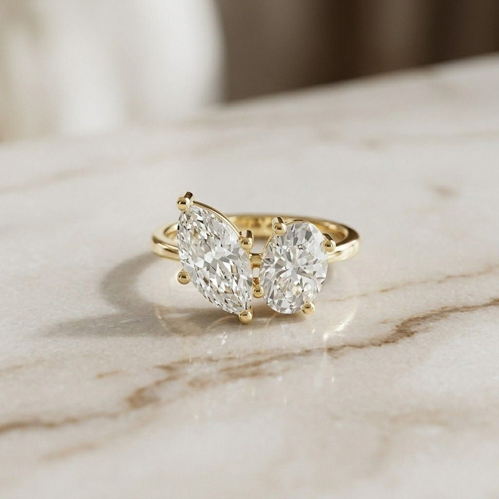 2.03Ct Moissanite Premium Marquise & Oval Ring