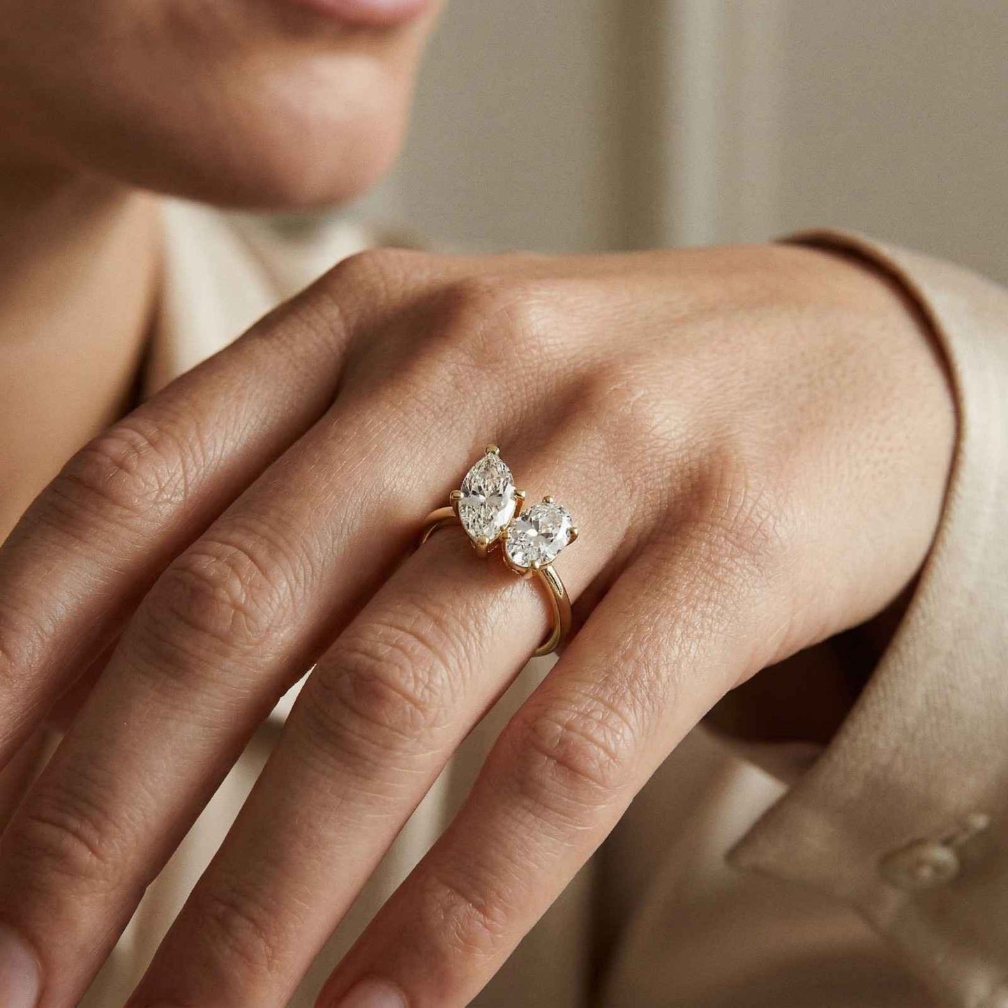 2.03Ct Moissanite Premium Marquise & Oval Ring