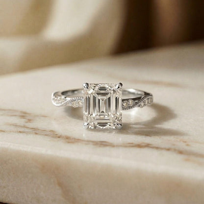 2.99Ct Moissanite Asscher Cut Pave Twist Ring