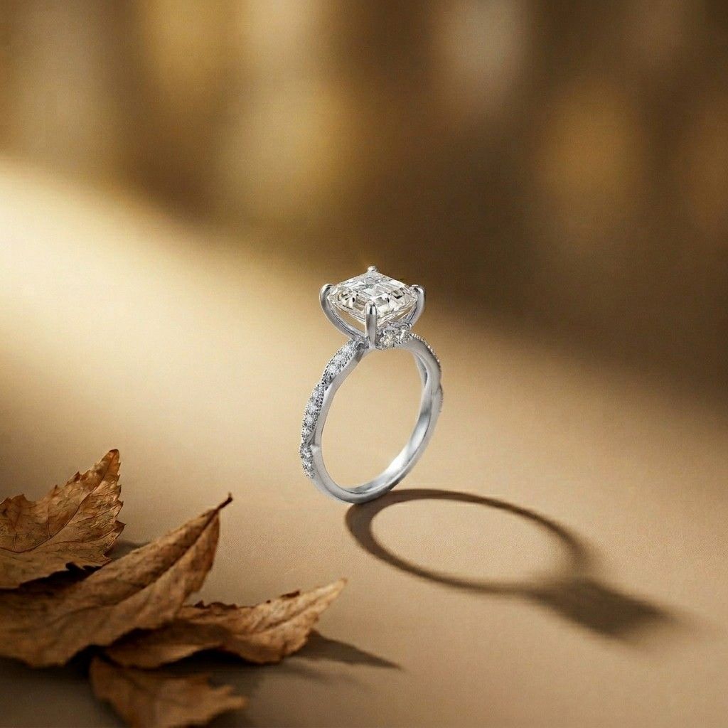 2.99Ct Moissanite Asscher Cut Pave Twist Ring