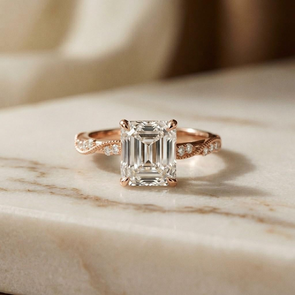 2.99Ct Moissanite Asscher Cut Pave Twist Ring