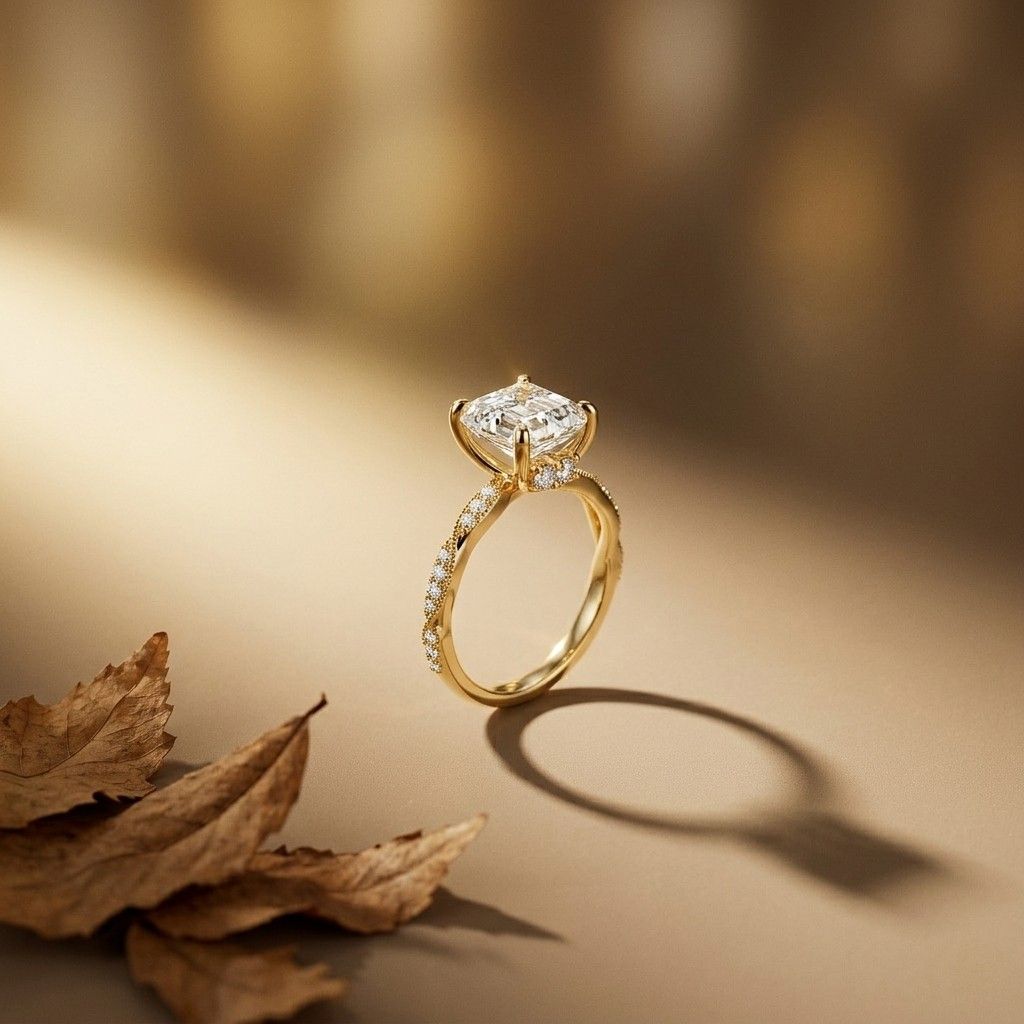 2.99Ct Moissanite Asscher Cut Pave Twist Ring