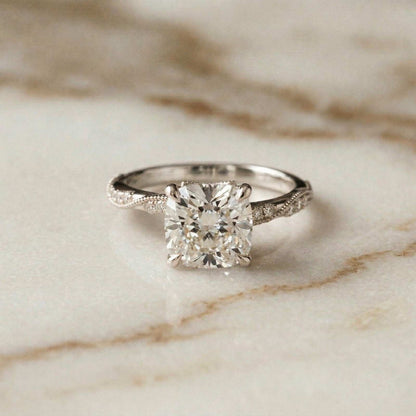 3.08Ct Moissanite Cushion Cut Pave Twist Ring