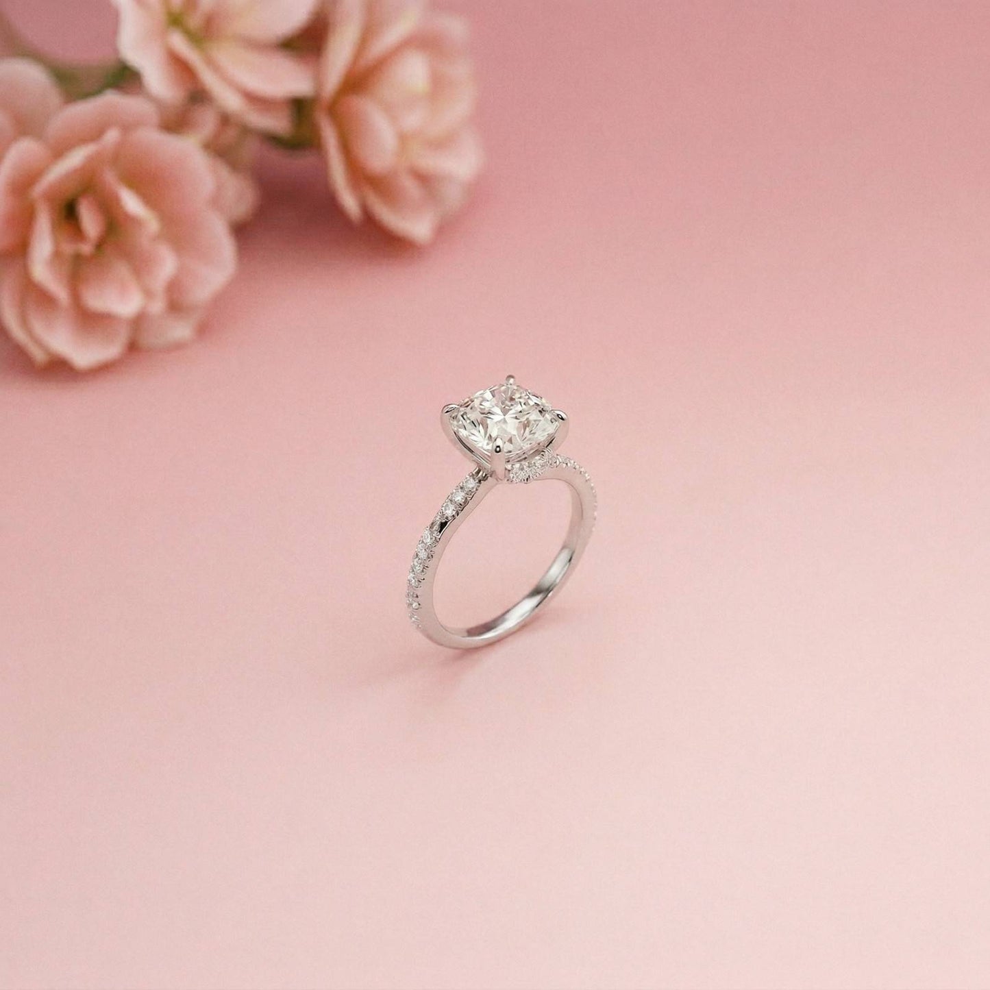 3.08Ct Moissanite Cushion Cut Pave Twist Ring