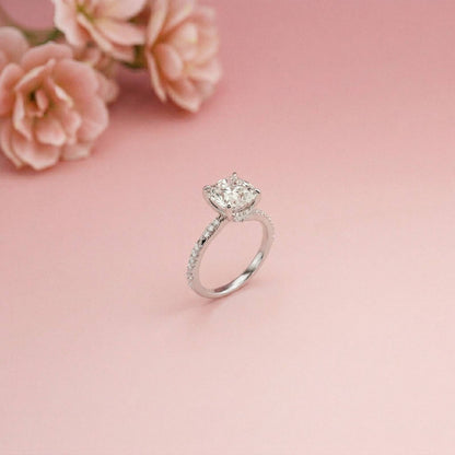 3.08Ct Moissanite Cushion Cut Pave Twist Ring