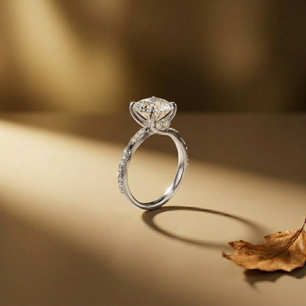 3.08Ct Moissanite Cushion Cut Pave Twist Ring