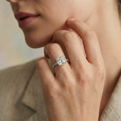3.08Ct Moissanite Cushion Cut Pave Twist Ring