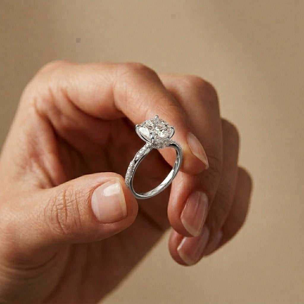 3.08Ct Moissanite Cushion Cut Pave Twist Ring