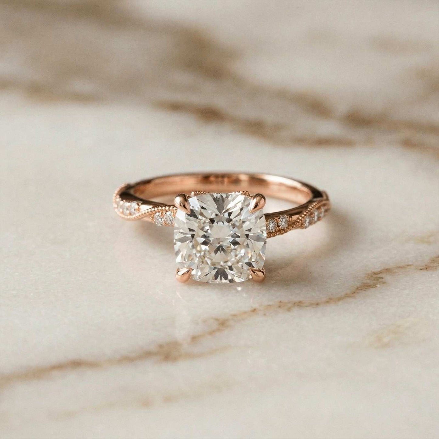 3.08Ct Moissanite Cushion Cut Pave Twist Ring