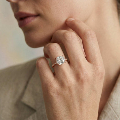 3.08Ct Moissanite Cushion Cut Pave Twist Ring