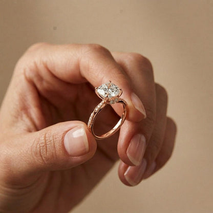 3.08Ct Moissanite Cushion Cut Pave Twist Ring