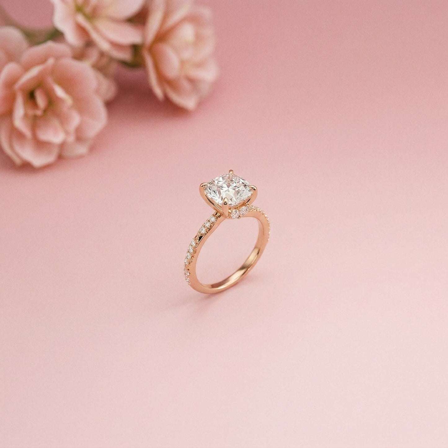 3.08Ct Moissanite Cushion Cut Pave Twist Ring