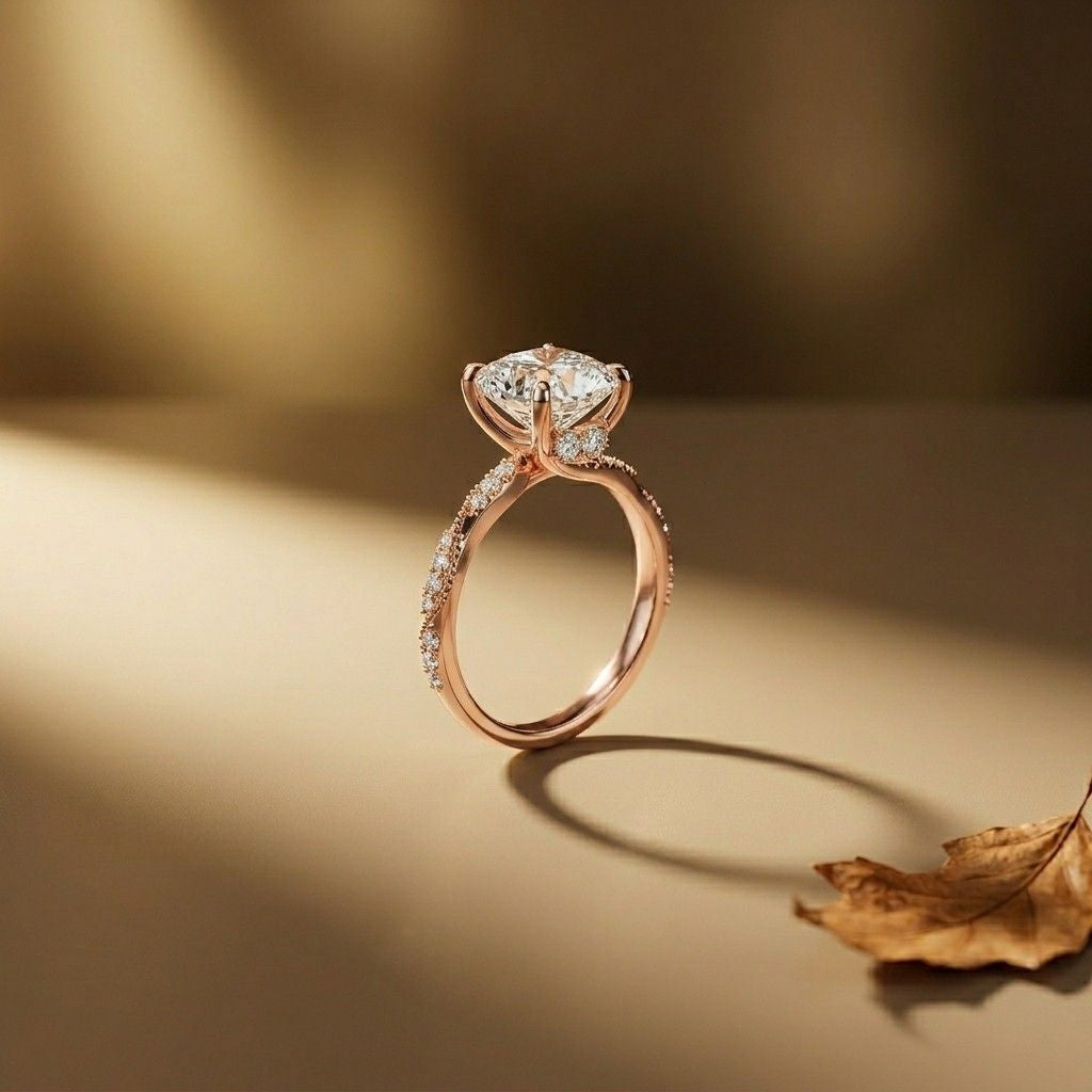 3.08Ct Moissanite Cushion Cut Pave Twist Ring