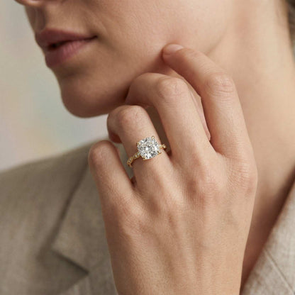 3.08Ct Moissanite Cushion Cut Pave Twist Ring