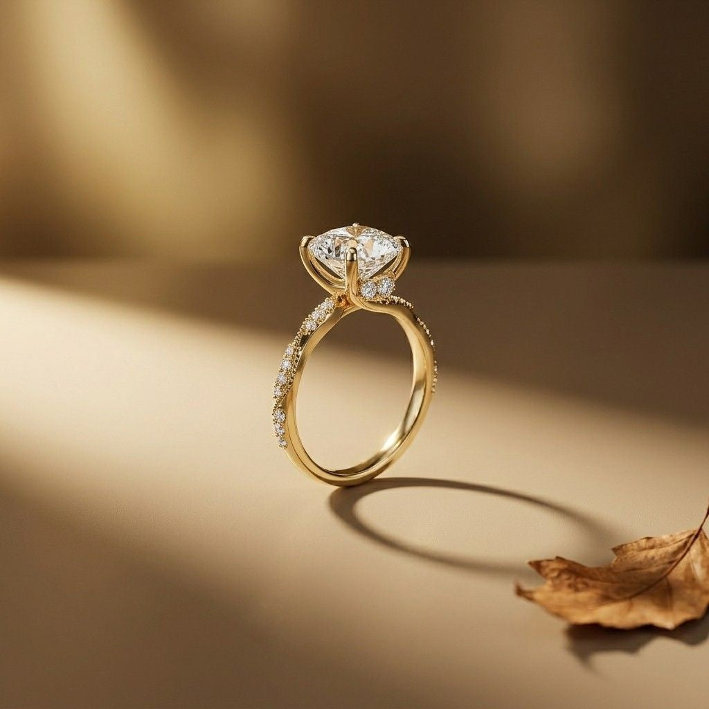 3.08Ct Moissanite Cushion Cut Pave Twist Ring