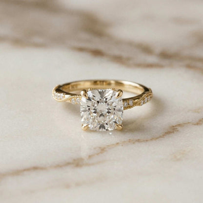 3.08Ct Moissanite Cushion Cut Pave Twist Ring