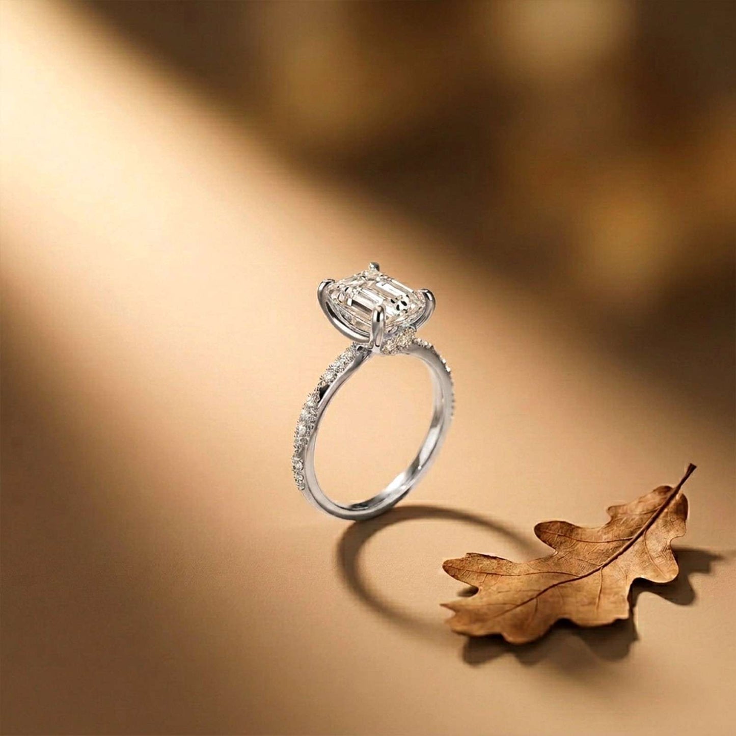2.95Ct Moissanite Emerald Cut Pave Twist Ring